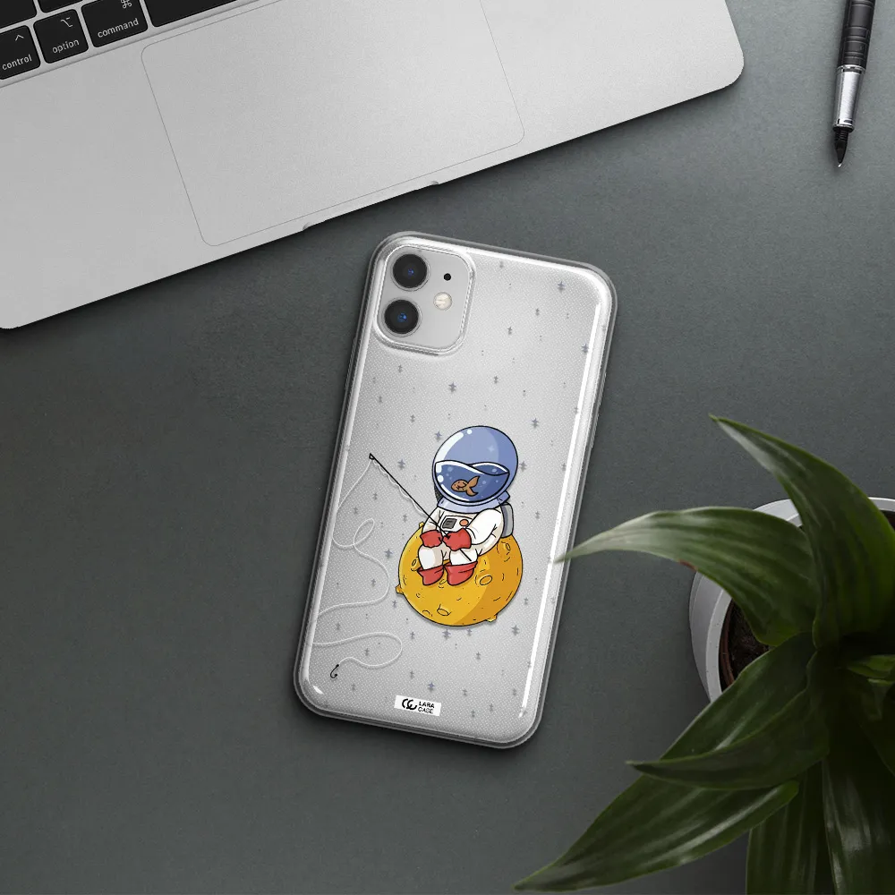 a cartoon of an astronaut sitting on a moon Apple iPhone 11 Clear TPU Case