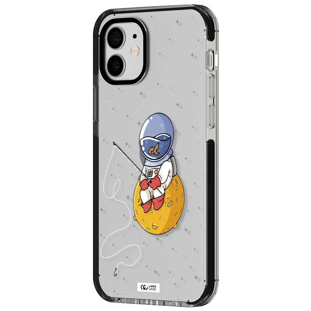 a cartoon of an astronaut sitting on a moon Apple iPhone 11 impact black border Case