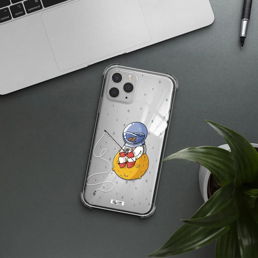a cartoon of an astronaut sitting on a moon Apple iPhone 11 pro Clear PC Case