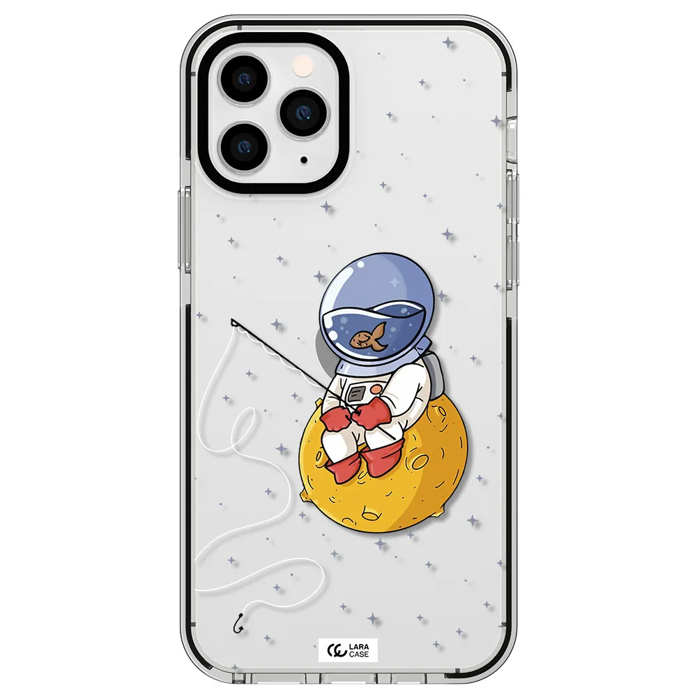 a cartoon of an astronaut sitting on a moon Apple iPhone 11 pro impact black border Case