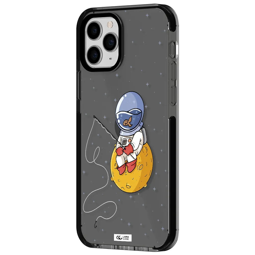 a cartoon of an astronaut sitting on a moon Apple iPhone 11 pro max impact Smoke Black Case
