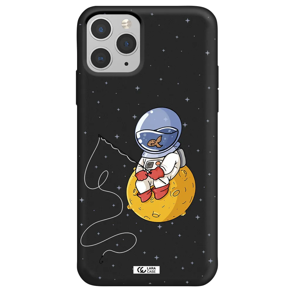 a cartoon of an astronaut sitting on a moon Apple iPhone 11 pro max Silicone black Case