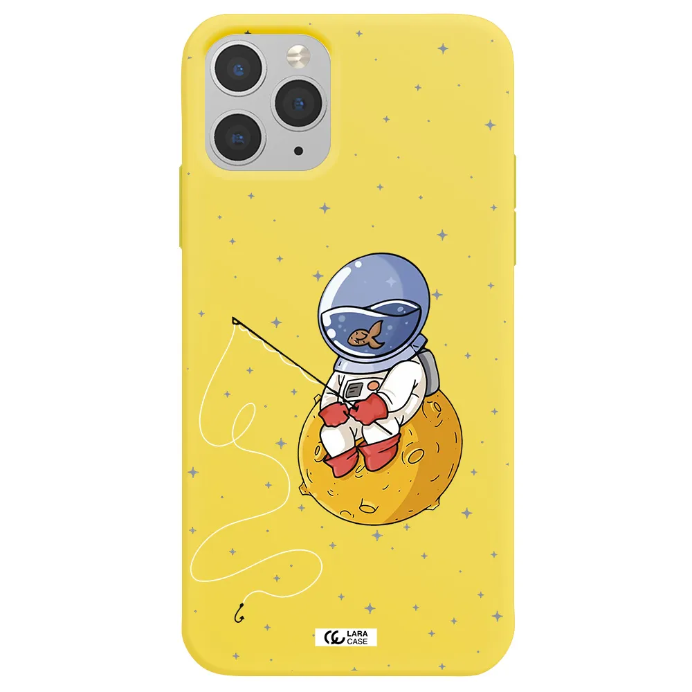 a cartoon of an astronaut sitting on a moon Apple iPhone 11 pro max Silicone canary yellow Case