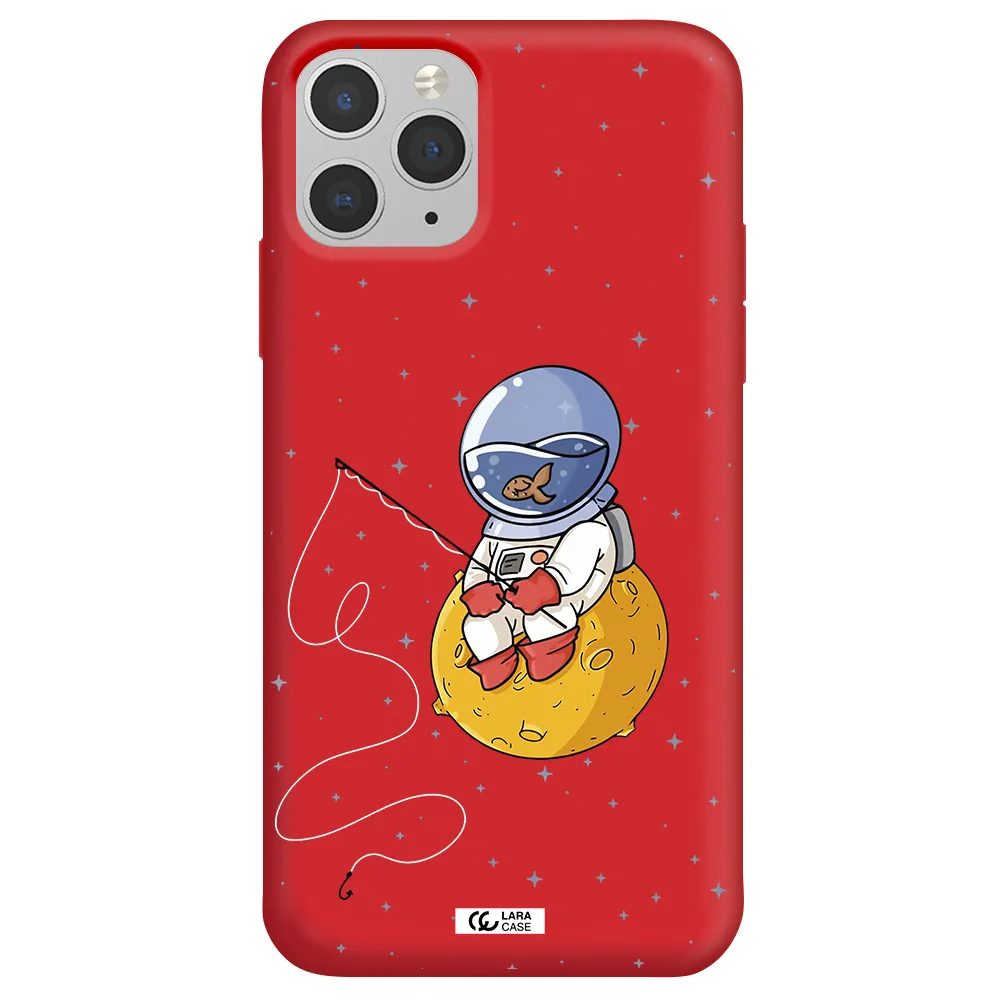 a cartoon of an astronaut sitting on a moon Apple iPhone 11 pro max Silicone Imperial Red Case