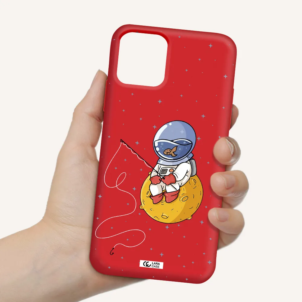 a cartoon of an astronaut sitting on a moon Apple iPhone 11 pro max Silicone Imperial Red Case