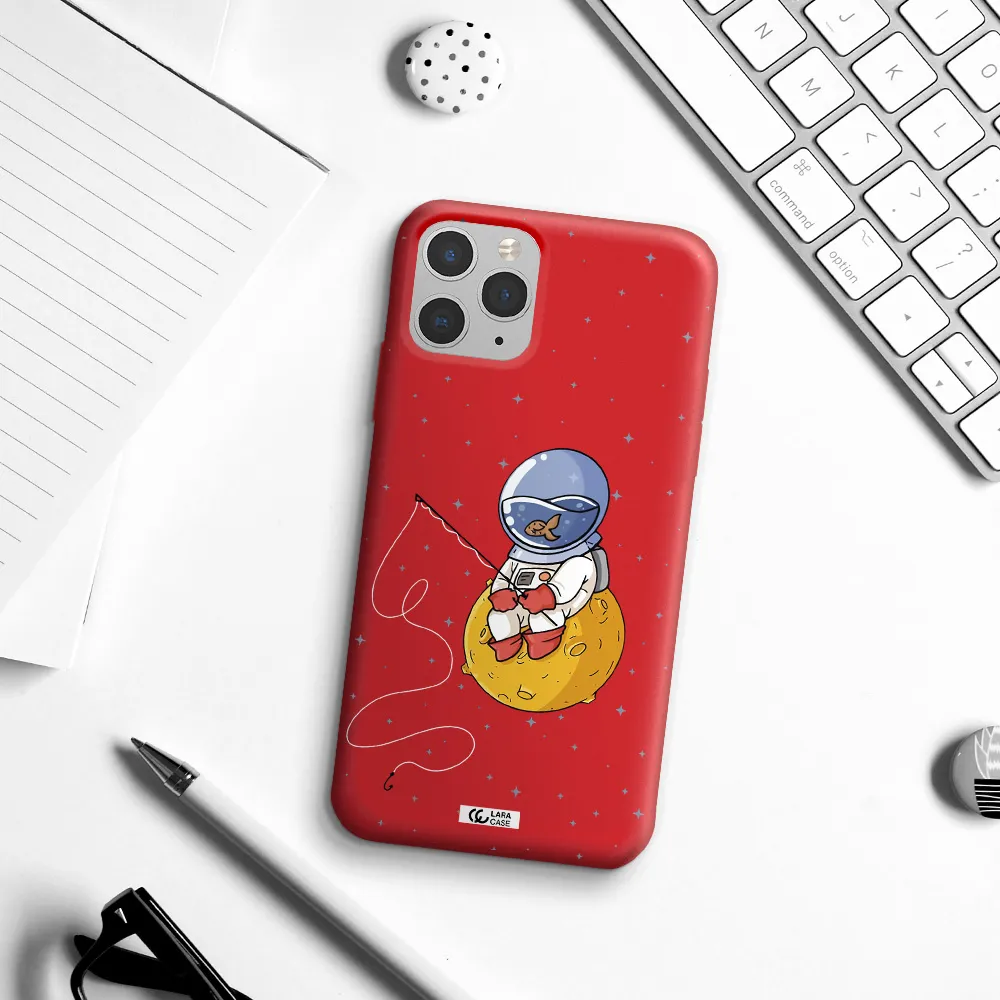 a cartoon of an astronaut sitting on a moon Apple iPhone 11 pro max Silicone Imperial Red Case