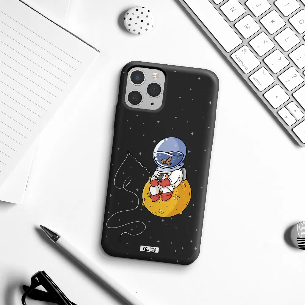 a cartoon of an astronaut sitting on a moon Apple iPhone 11 pro Silicone black Case