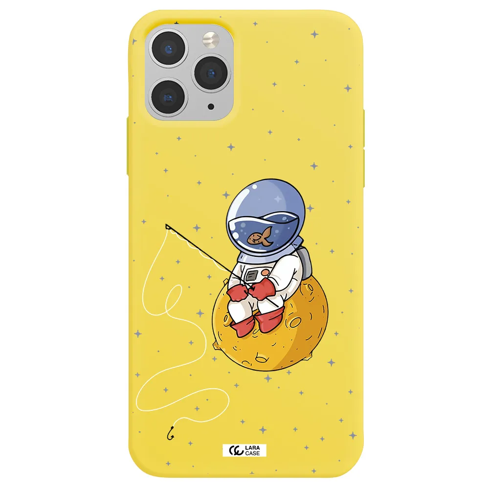 a cartoon of an astronaut sitting on a moon Apple iPhone 11 pro Silicone canary yellow Case