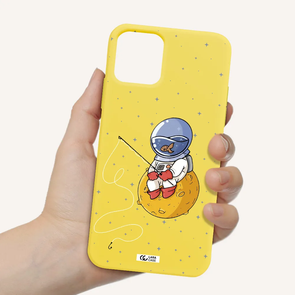 a cartoon of an astronaut sitting on a moon Apple iPhone 11 pro Silicone canary yellow Case