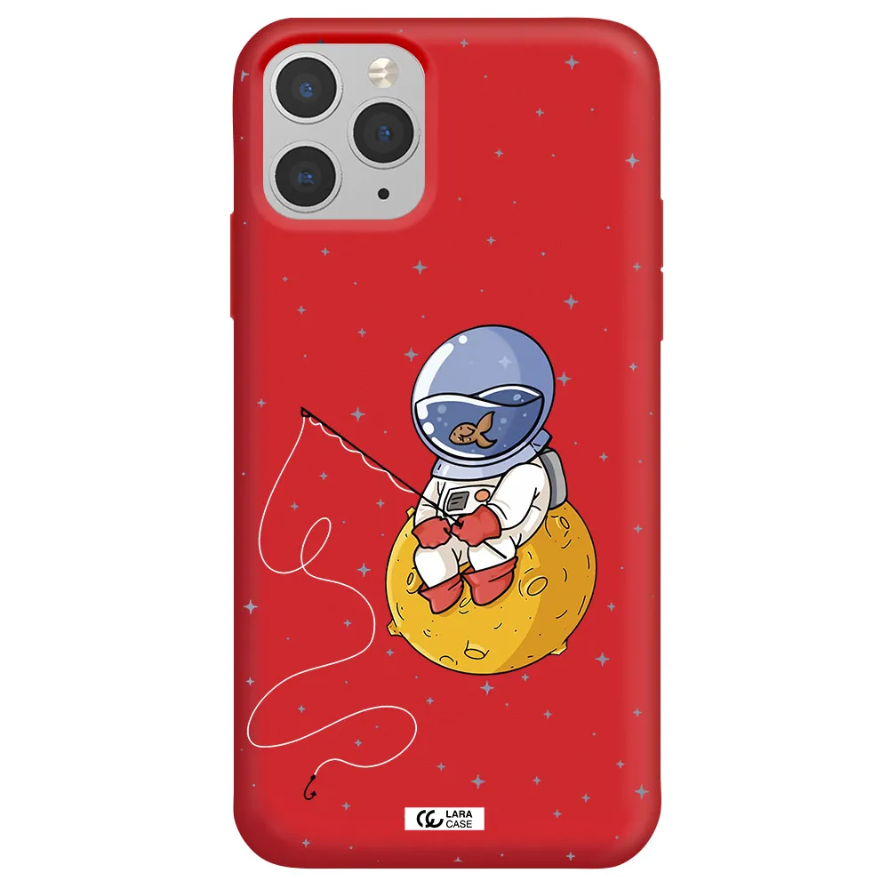 a cartoon of an astronaut sitting on a moon Apple iPhone 11 pro Silicone Imperial Red Case