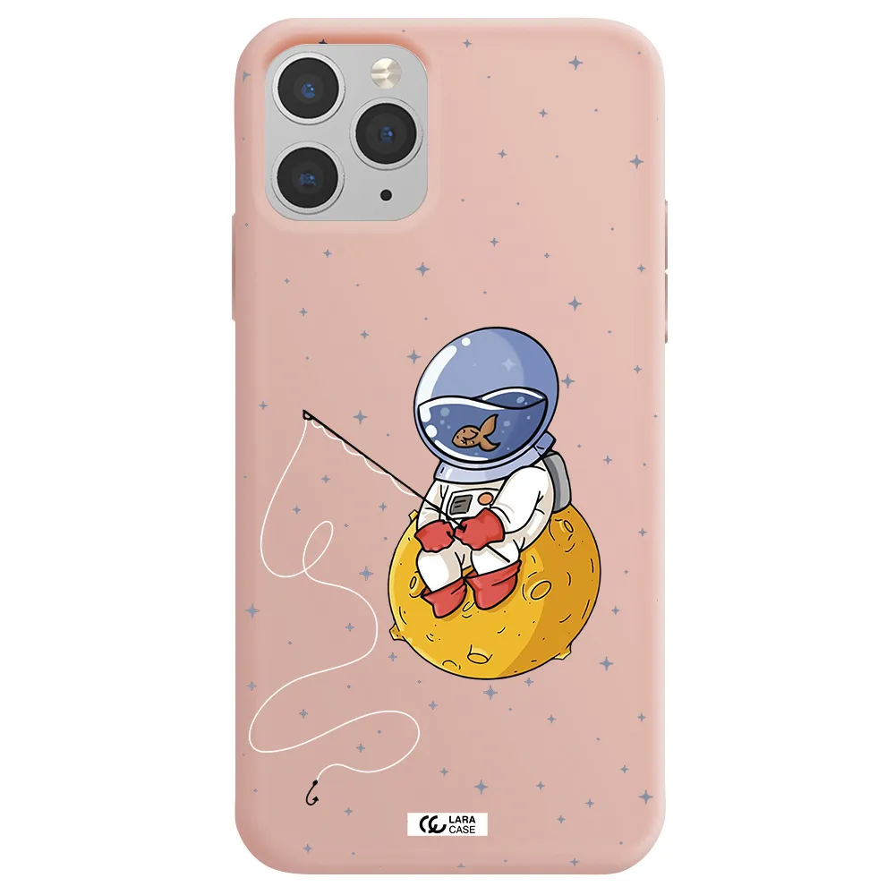 a cartoon of an astronaut sitting on a moon Apple iPhone 11 pro Silicone pastel pink Case