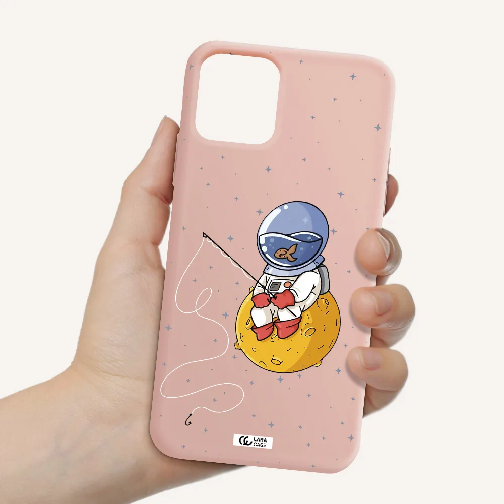a cartoon of an astronaut sitting on a moon Apple iPhone 11 pro Silicone pastel pink Case