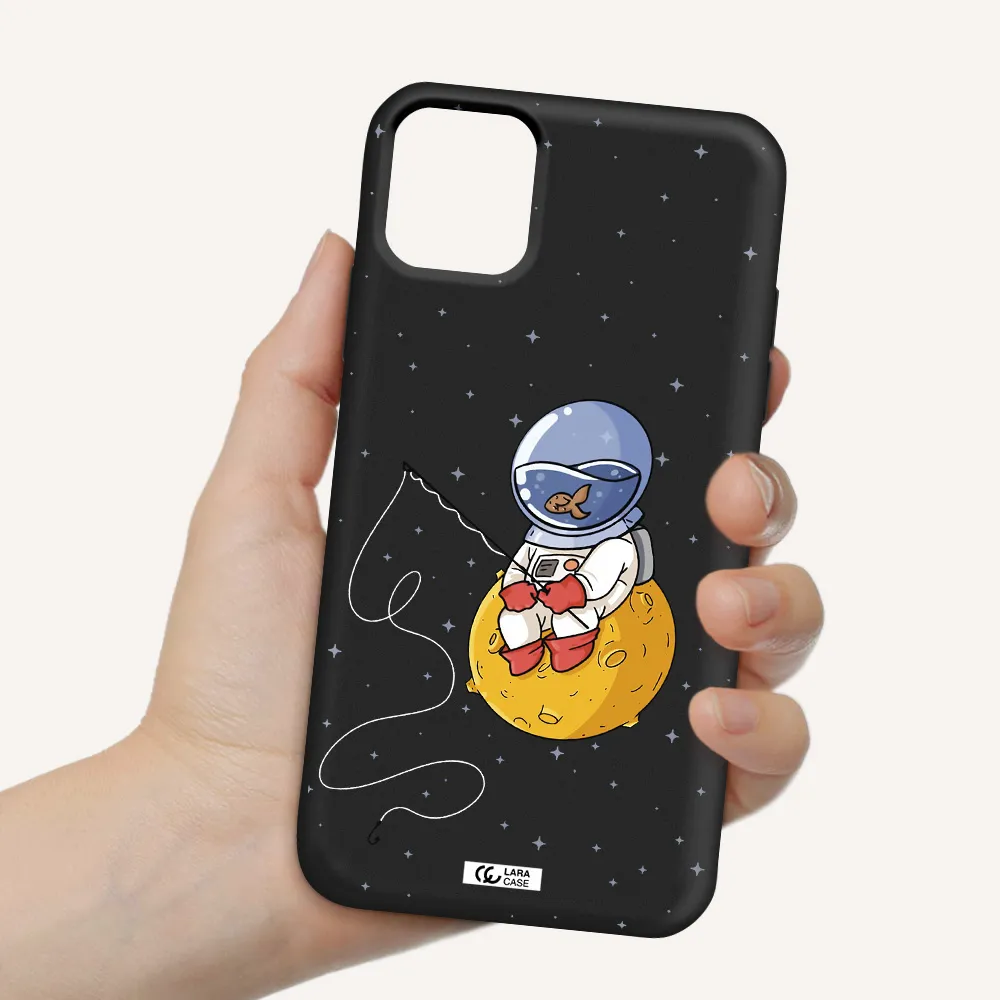 a cartoon of an astronaut sitting on a moon Apple iPhone 11 Silicone black Case