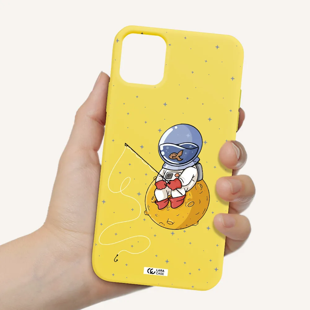 a cartoon of an astronaut sitting on a moon Apple iPhone 11 Silicone canary yellow Case