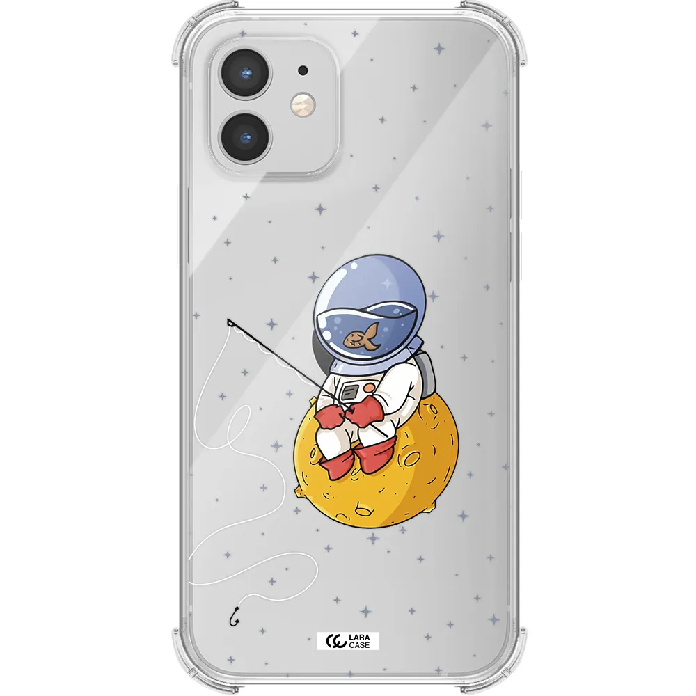 a cartoon of an astronaut sitting on a moon Apple iPhone 12 Clear PC Case