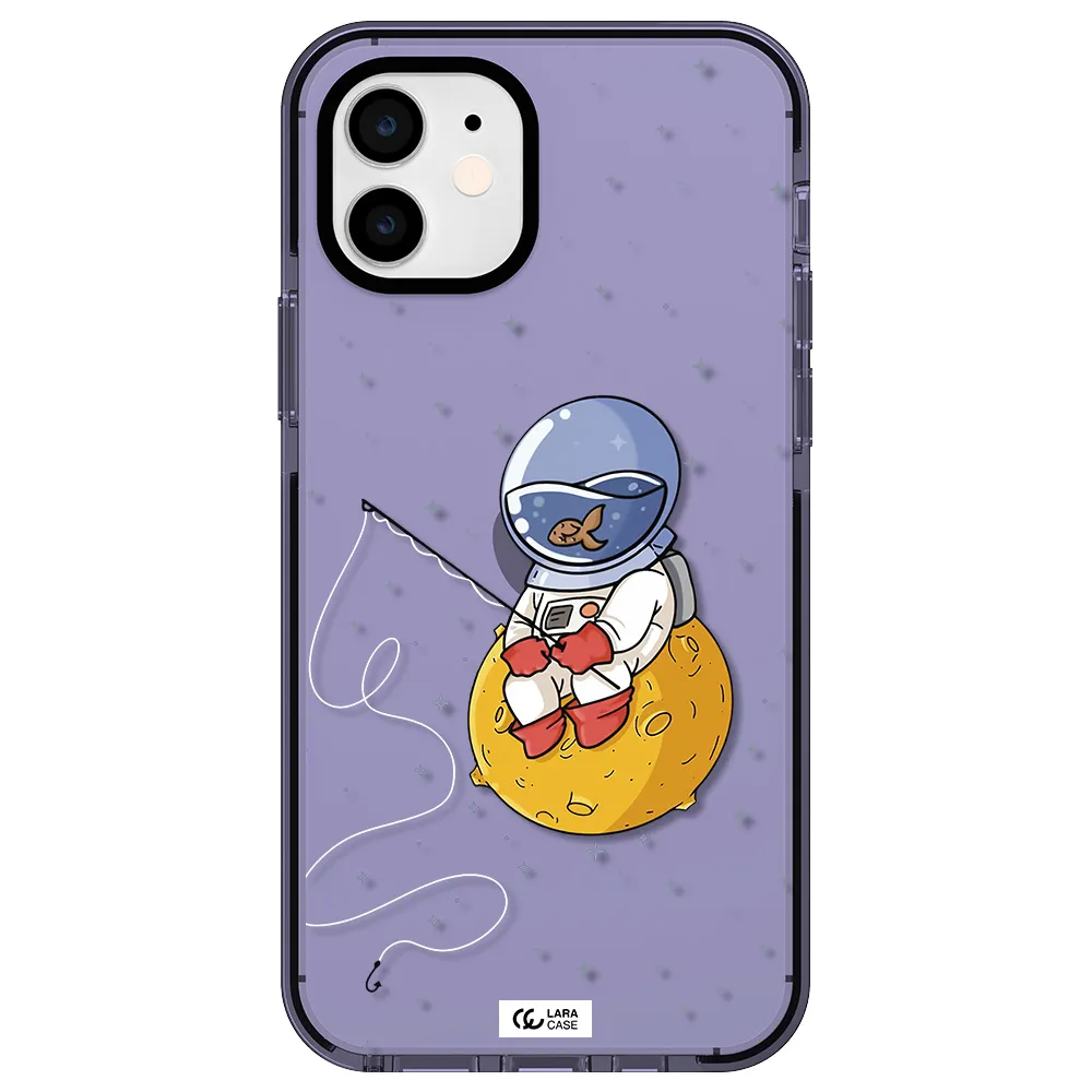 a cartoon of an astronaut sitting on a moon Apple iPhone 12 impact Lilac Case