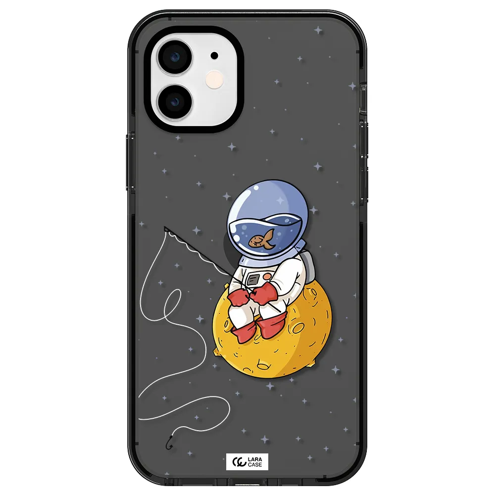 a cartoon of an astronaut sitting on a moon Apple iPhone 12 impact Smoke Black Case