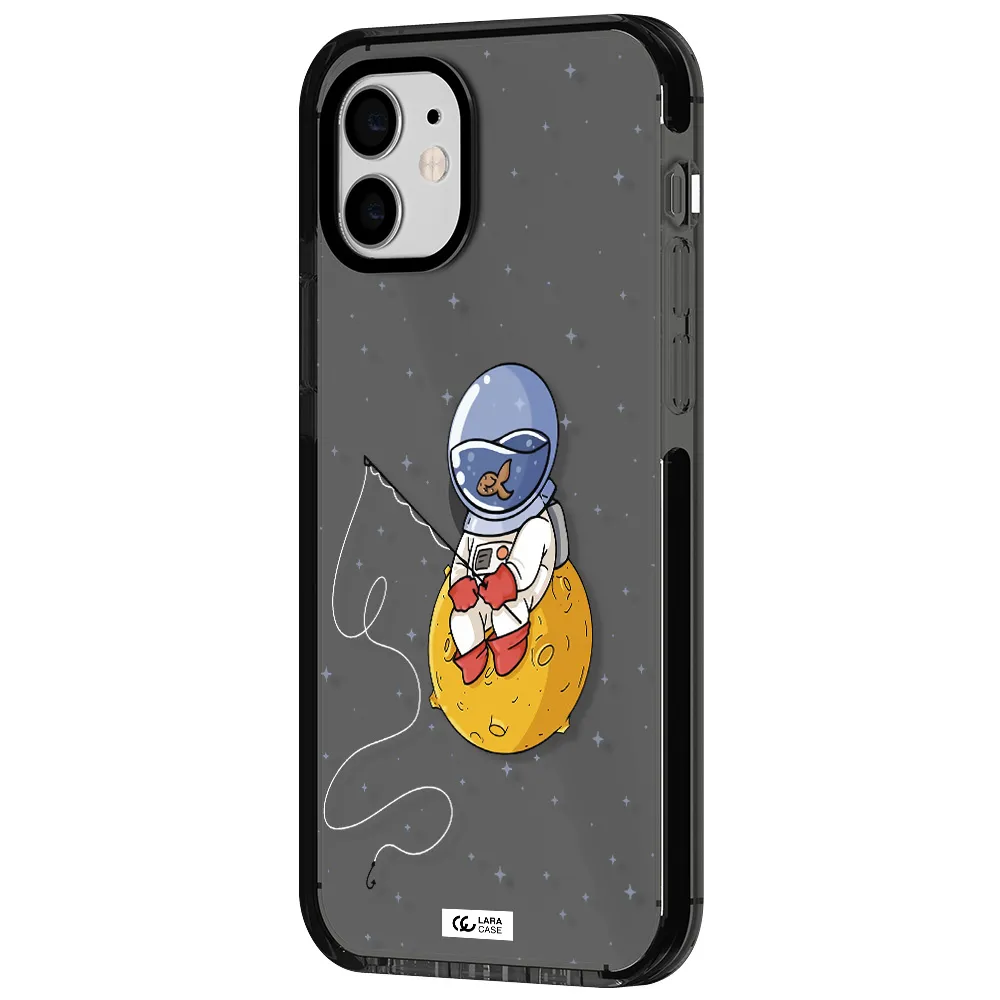 a cartoon of an astronaut sitting on a moon Apple iPhone 12 impact Smoke Black Case