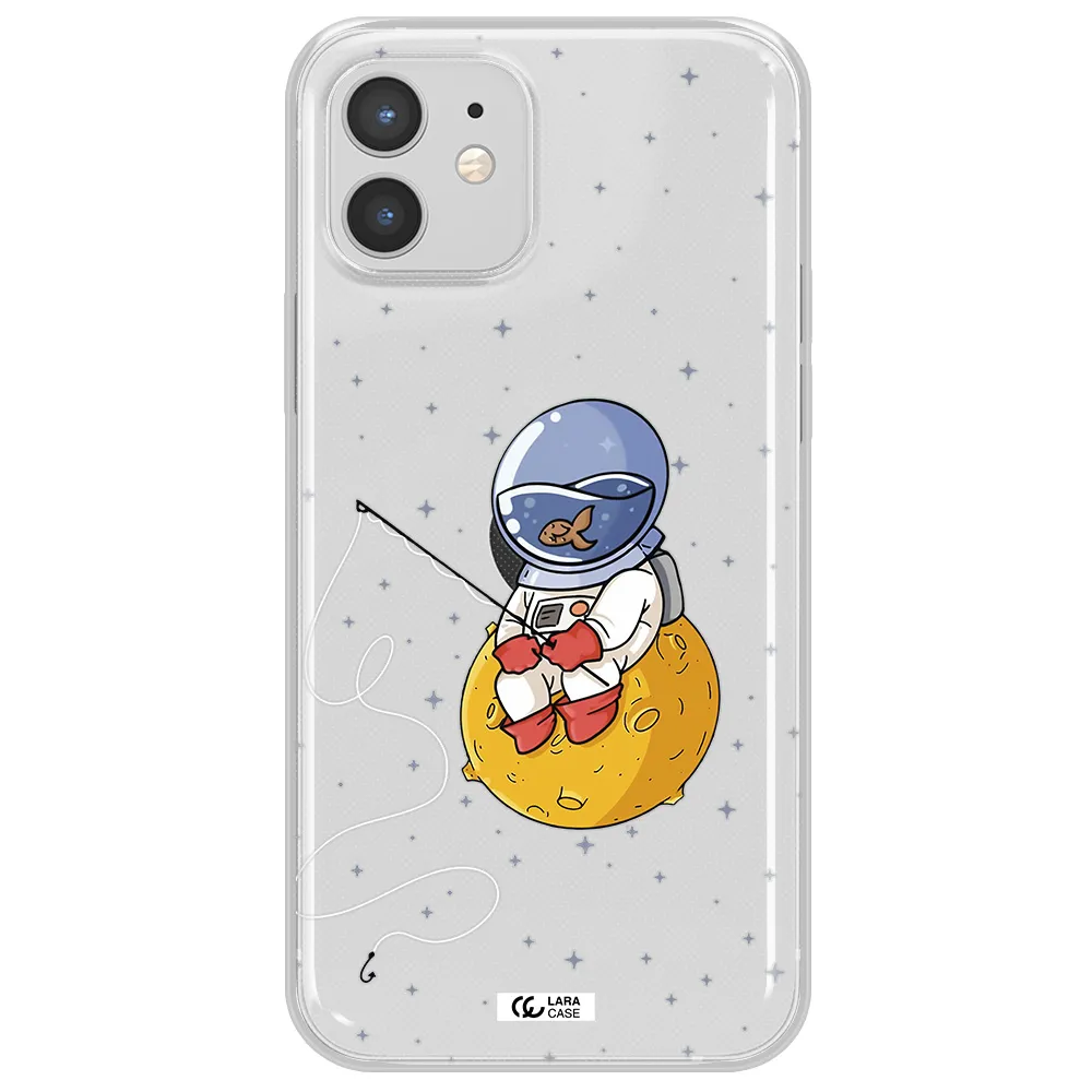 a cartoon of an astronaut sitting on a moon Apple iPhone 12 mini Clear TPU Case
