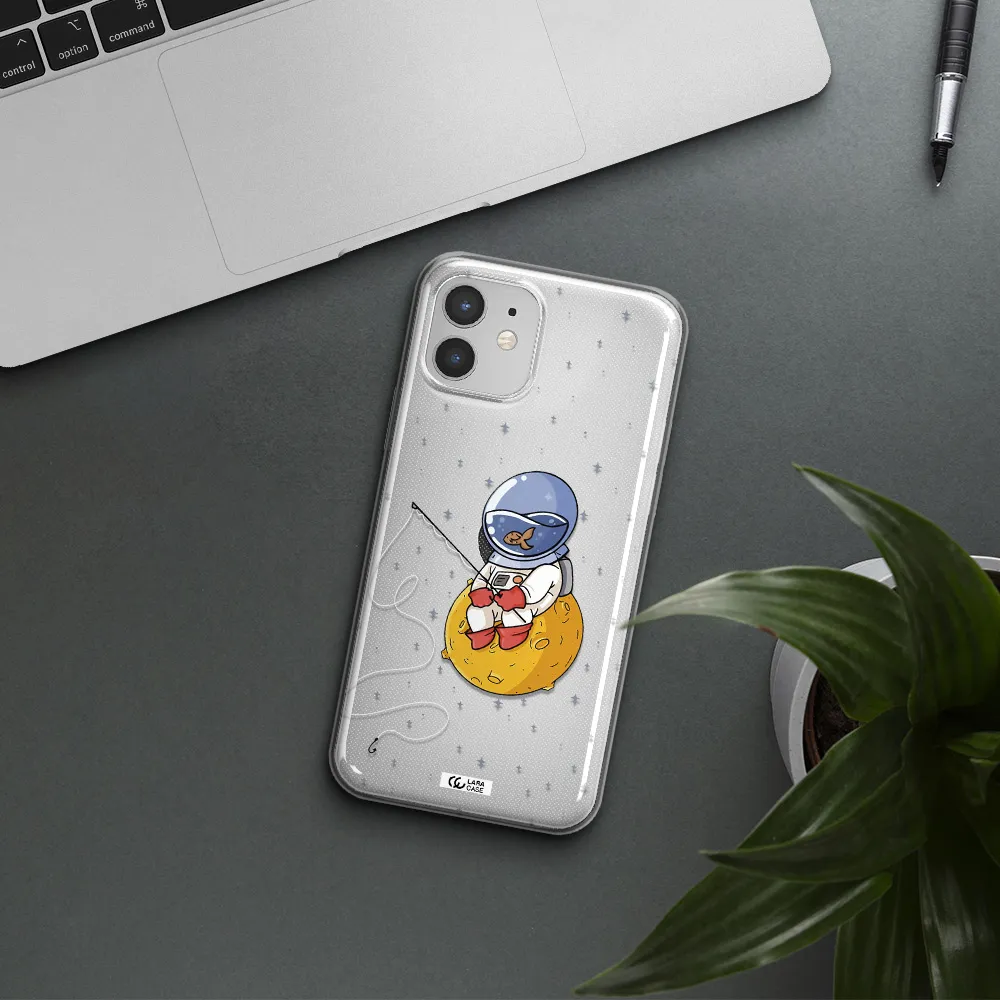a cartoon of an astronaut sitting on a moon Apple iPhone 12 mini Clear TPU Case