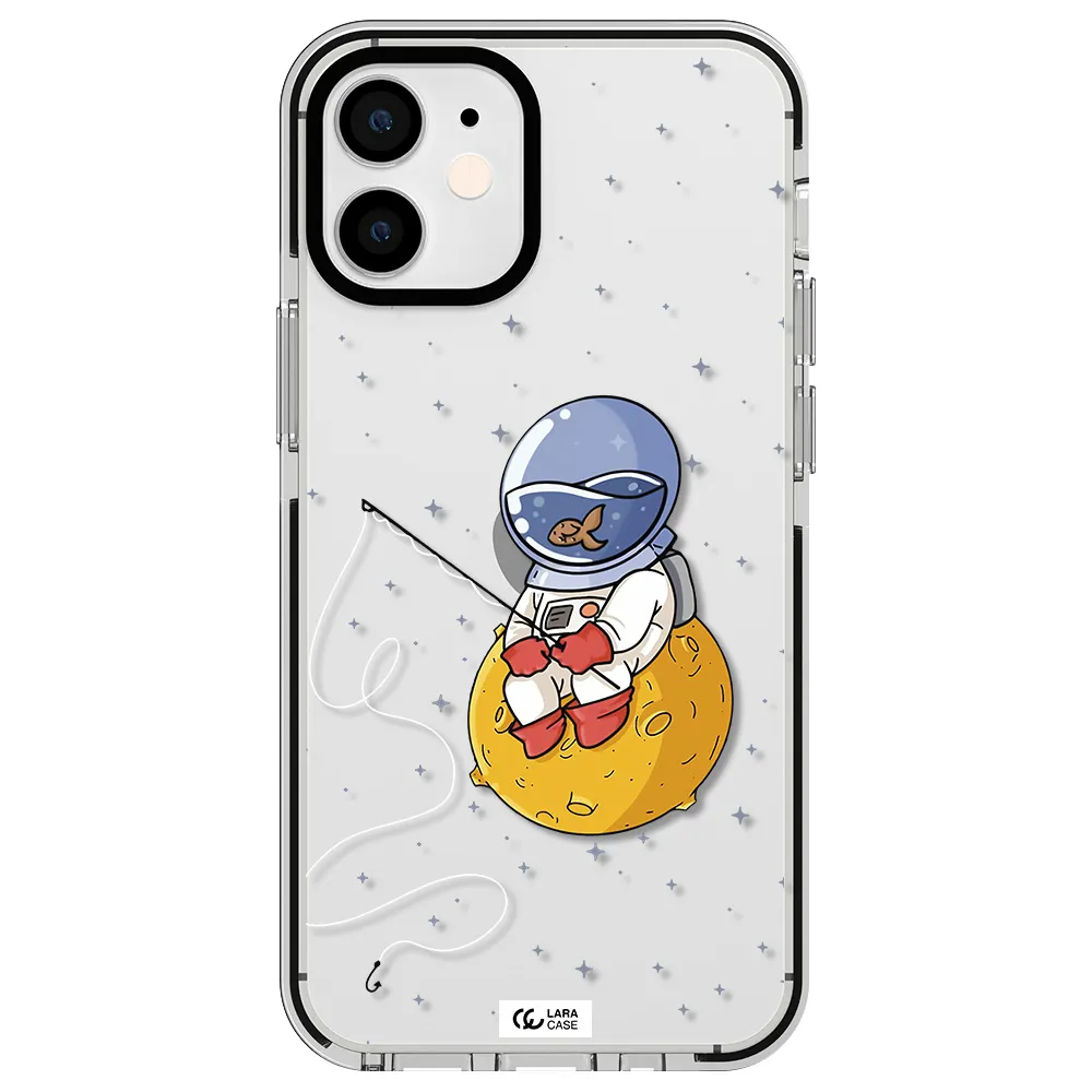 a cartoon of an astronaut sitting on a moon Apple iPhone 12 mini impact black border Case