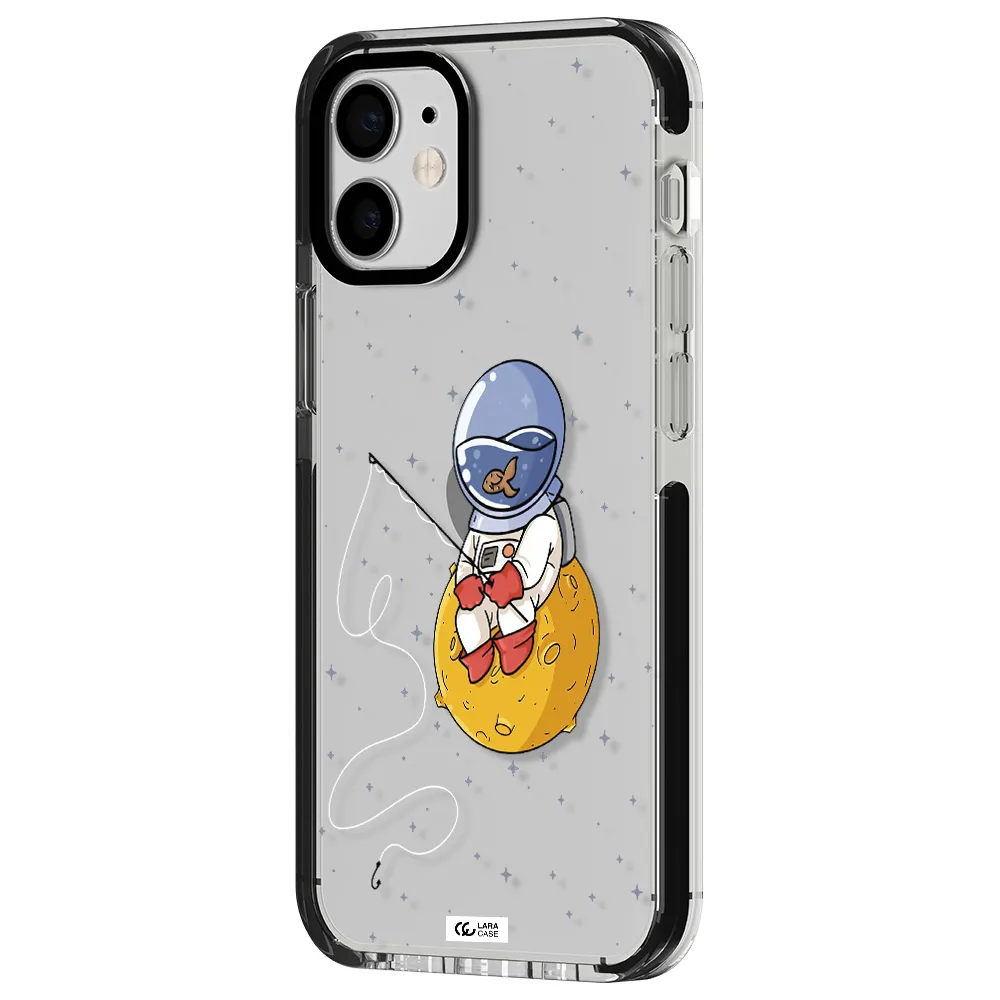a cartoon of an astronaut sitting on a moon Apple iPhone 12 mini impact black border Case