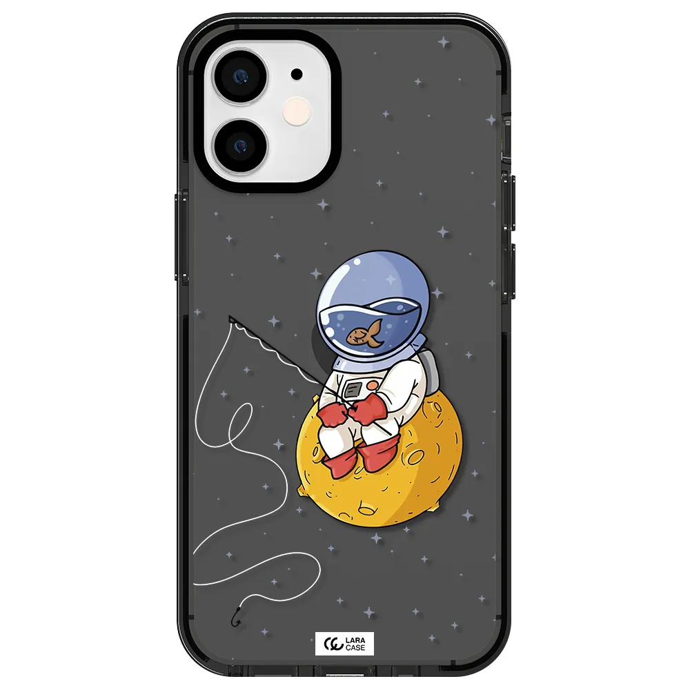 a cartoon of an astronaut sitting on a moon Apple iPhone 12 mini impact Smoke Black Case