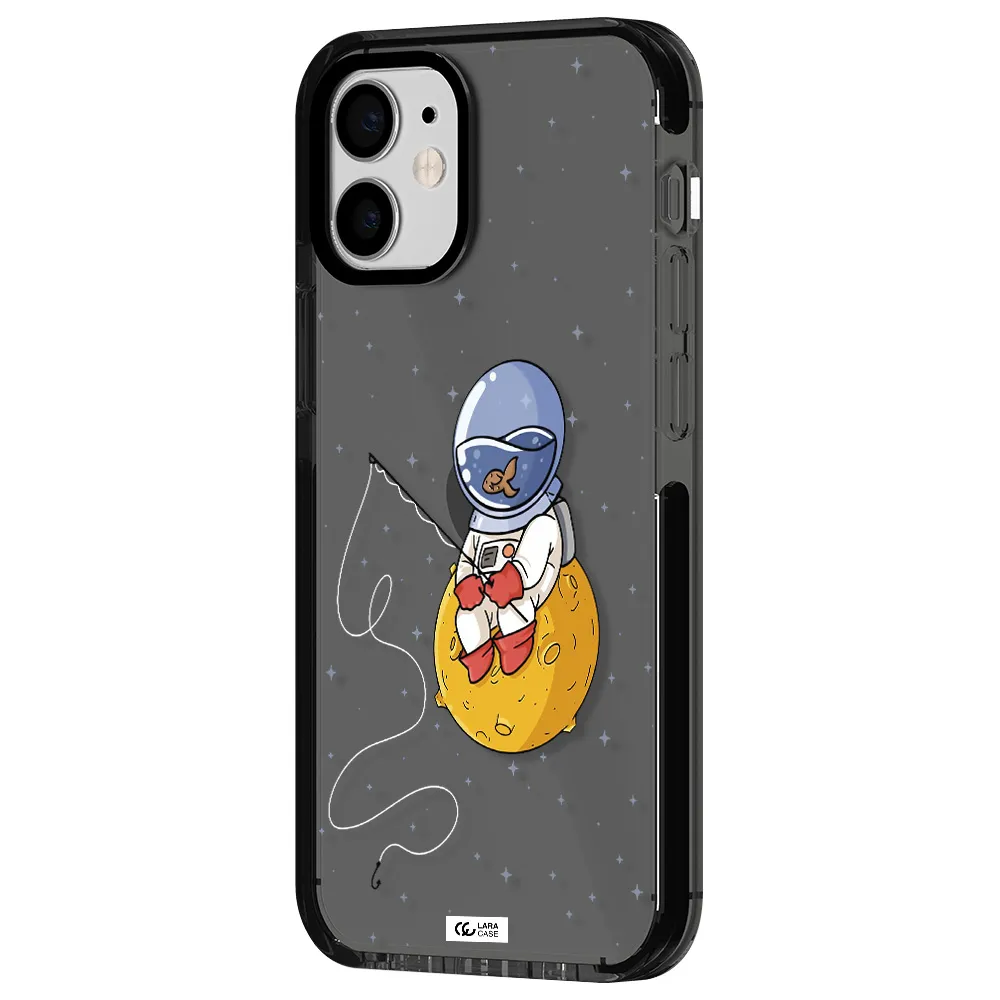 a cartoon of an astronaut sitting on a moon Apple iPhone 12 mini impact Smoke Black Case