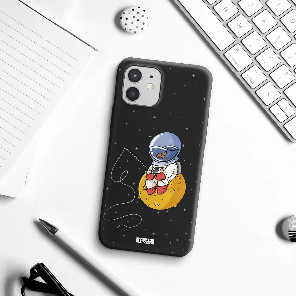 a cartoon of an astronaut sitting on a moon Apple iPhone 12 mini Silicone black Case