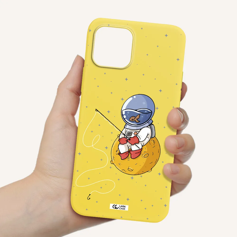 a cartoon of an astronaut sitting on a moon Apple iPhone 12 mini Silicone canary yellow Case