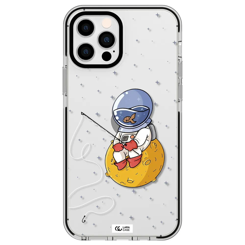 a cartoon of an astronaut sitting on a moon Apple iPhone 12 pro impact black border Case