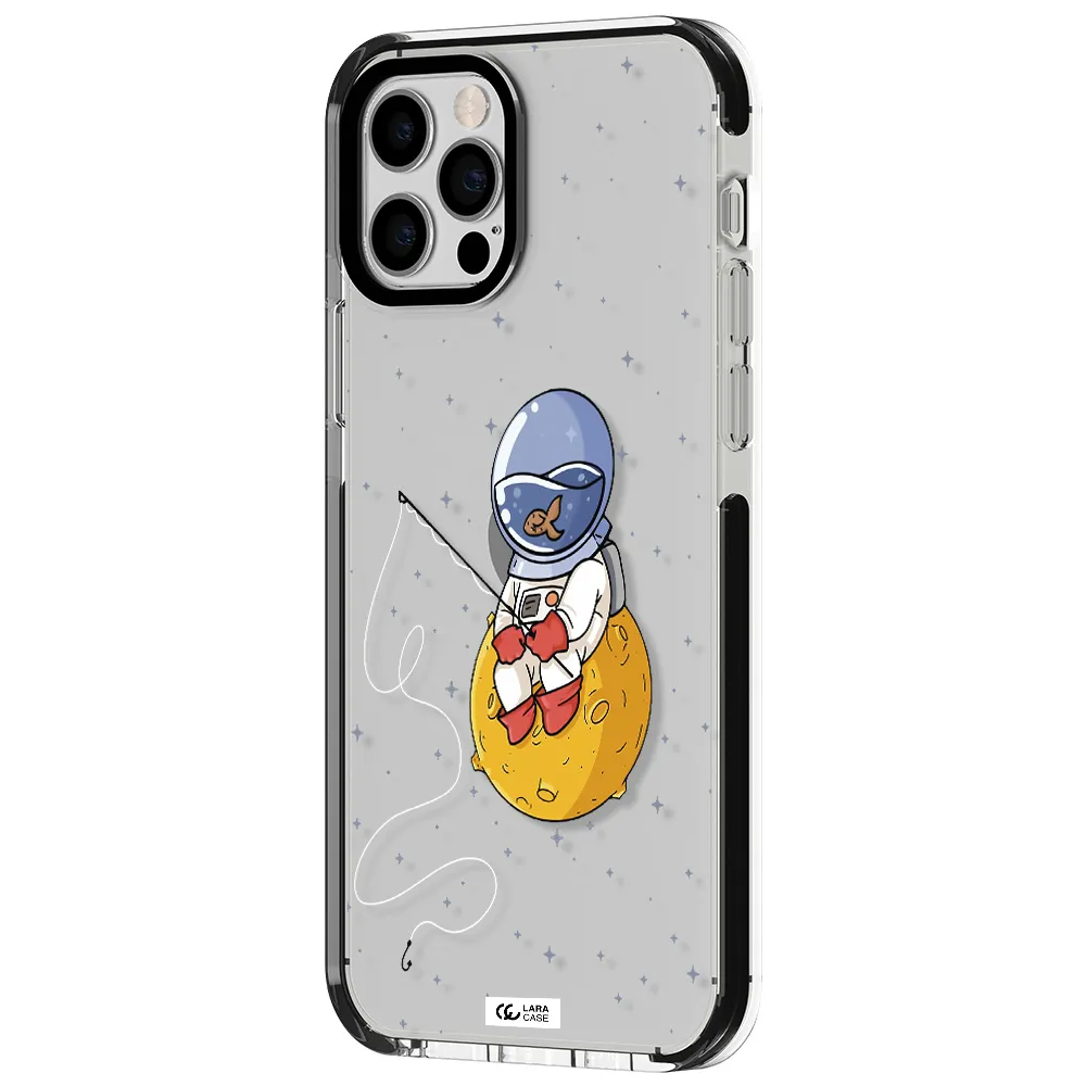 a cartoon of an astronaut sitting on a moon Apple iPhone 12 pro impact black border Case