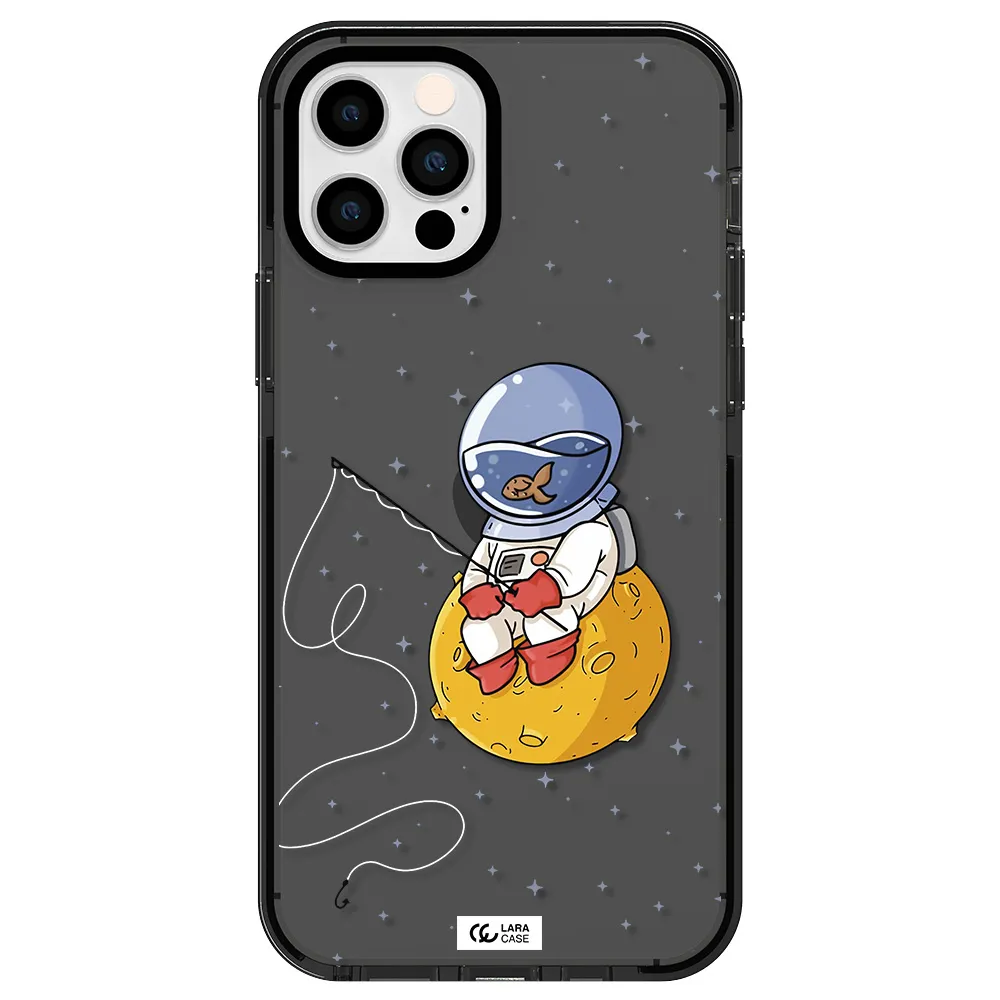 a cartoon of an astronaut sitting on a moon Apple iPhone 12 pro impact Smoke Black Case
