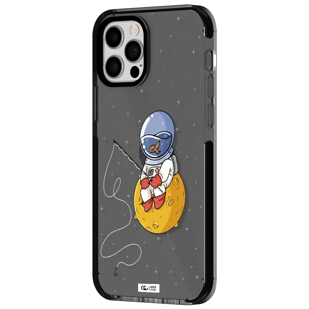 a cartoon of an astronaut sitting on a moon Apple iPhone 12 pro impact Smoke Black Case