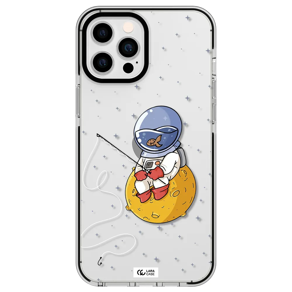 a cartoon of an astronaut sitting on a moon Apple iPhone 12 pro max impact black border Case