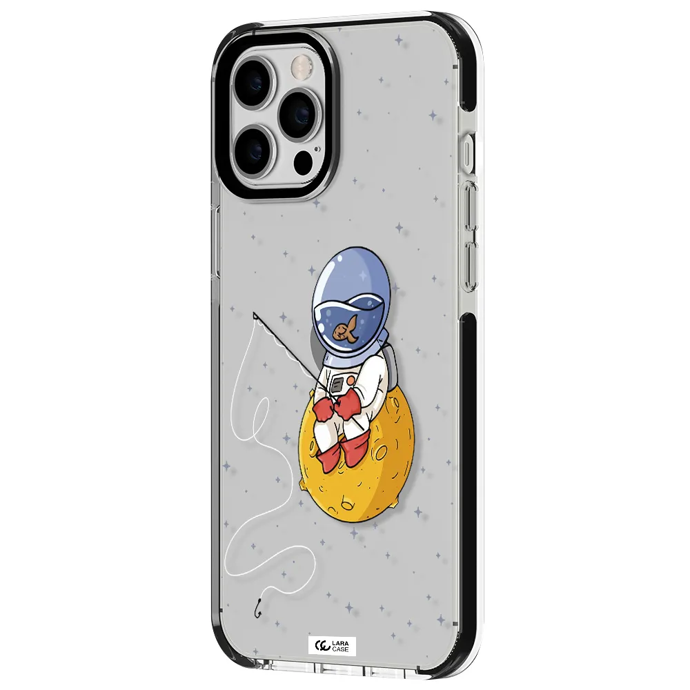 a cartoon of an astronaut sitting on a moon Apple iPhone 12 pro max impact black border Case