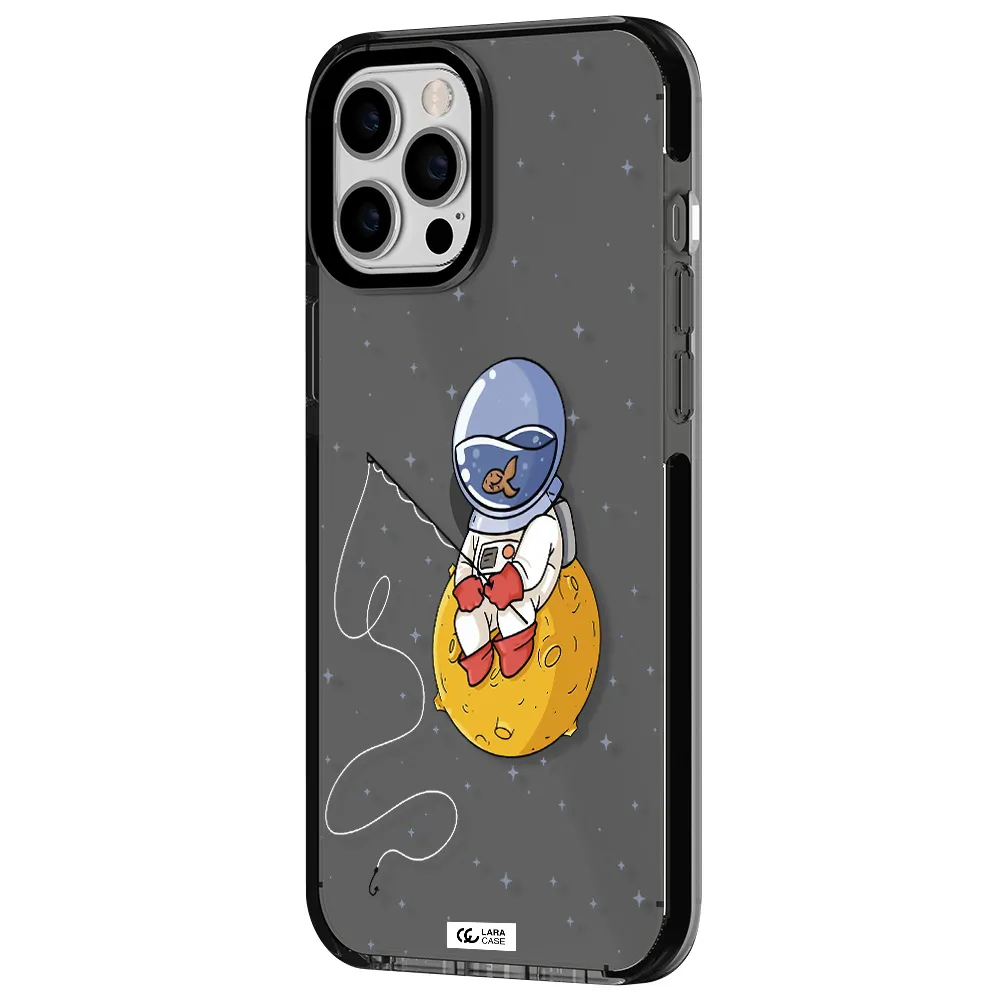 a cartoon of an astronaut sitting on a moon Apple iPhone 12 pro max impact Smoke Black Case