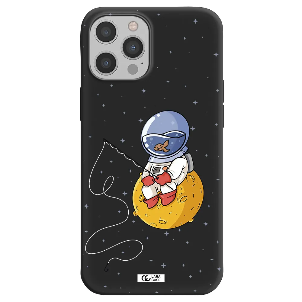 a cartoon of an astronaut sitting on a moon Apple iPhone 12 pro max Silicone black Case