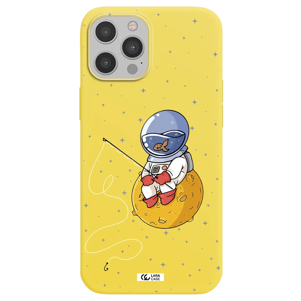 a cartoon of an astronaut sitting on a moon Apple iPhone 12 pro max Silicone canary yellow Case