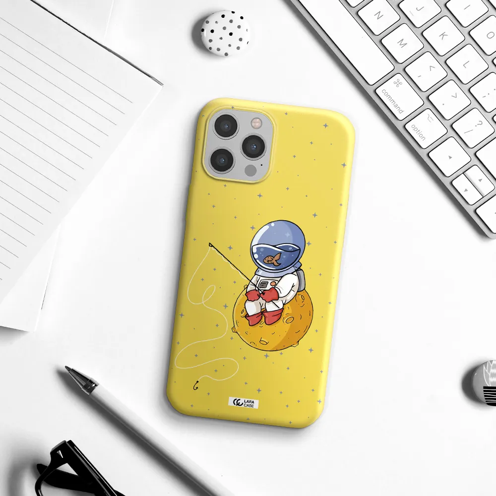 a cartoon of an astronaut sitting on a moon Apple iPhone 12 pro max Silicone canary yellow Case