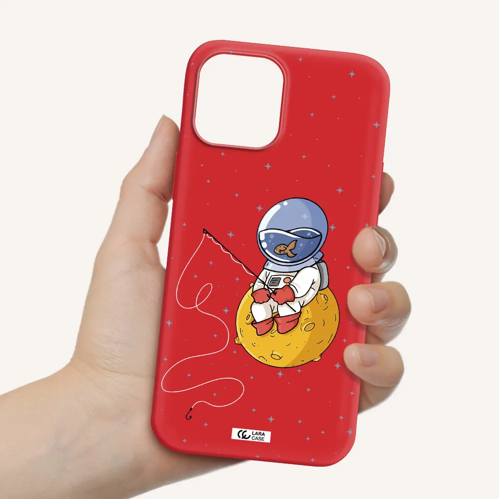 a cartoon of an astronaut sitting on a moon Apple iPhone 12 pro max Silicone Imperial Red Case