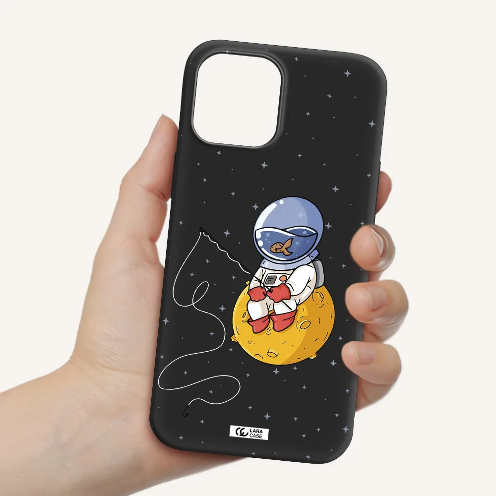 a cartoon of an astronaut sitting on a moon Apple iPhone 12 pro Silicone black Case