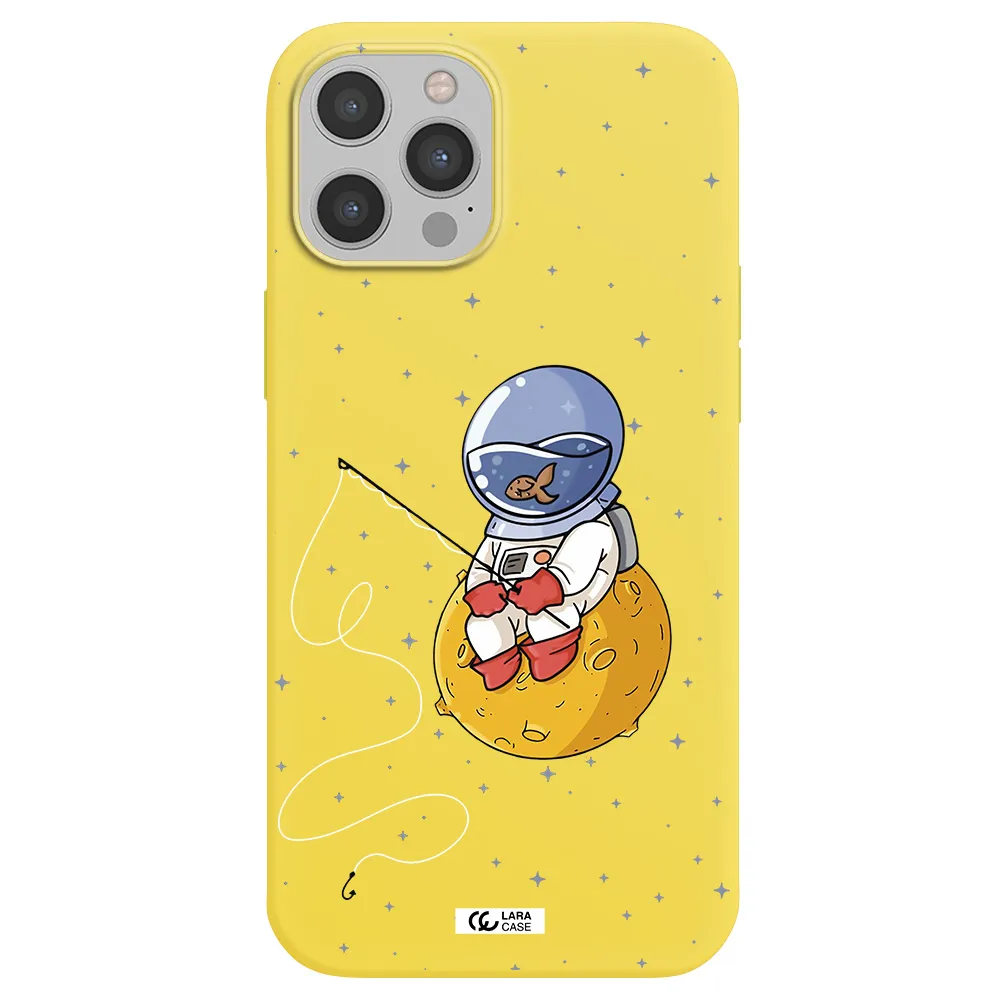 a cartoon of an astronaut sitting on a moon Apple iPhone 12 pro Silicone canary yellow Case