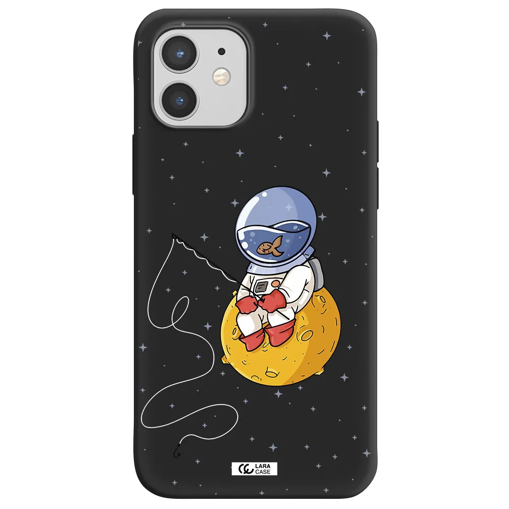 a cartoon of an astronaut sitting on a moon Apple iPhone 12 Silicone black Case