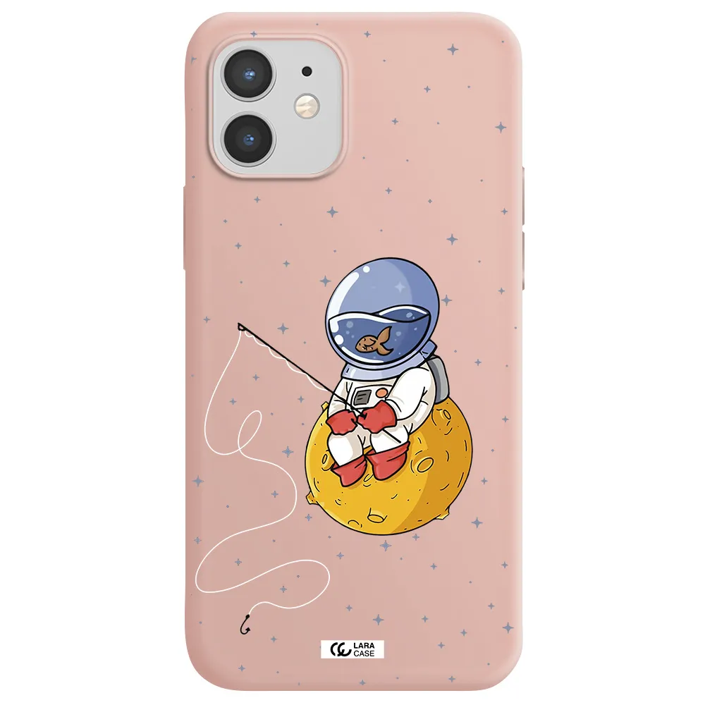a cartoon of an astronaut sitting on a moon Apple iPhone 12 Silicone pastel pink Case