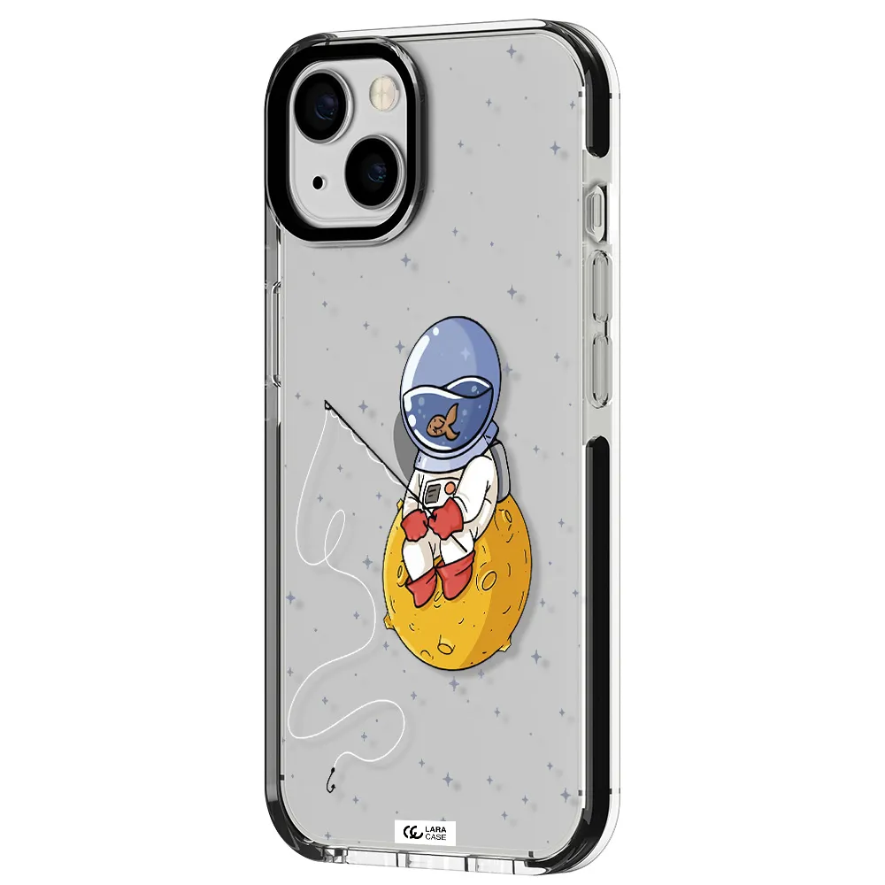 a cartoon of an astronaut sitting on a moon Apple iPhone 13 impact black border Case