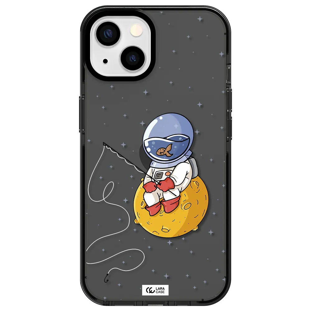 a cartoon of an astronaut sitting on a moon Apple iPhone 13 impact Smoke Black Case