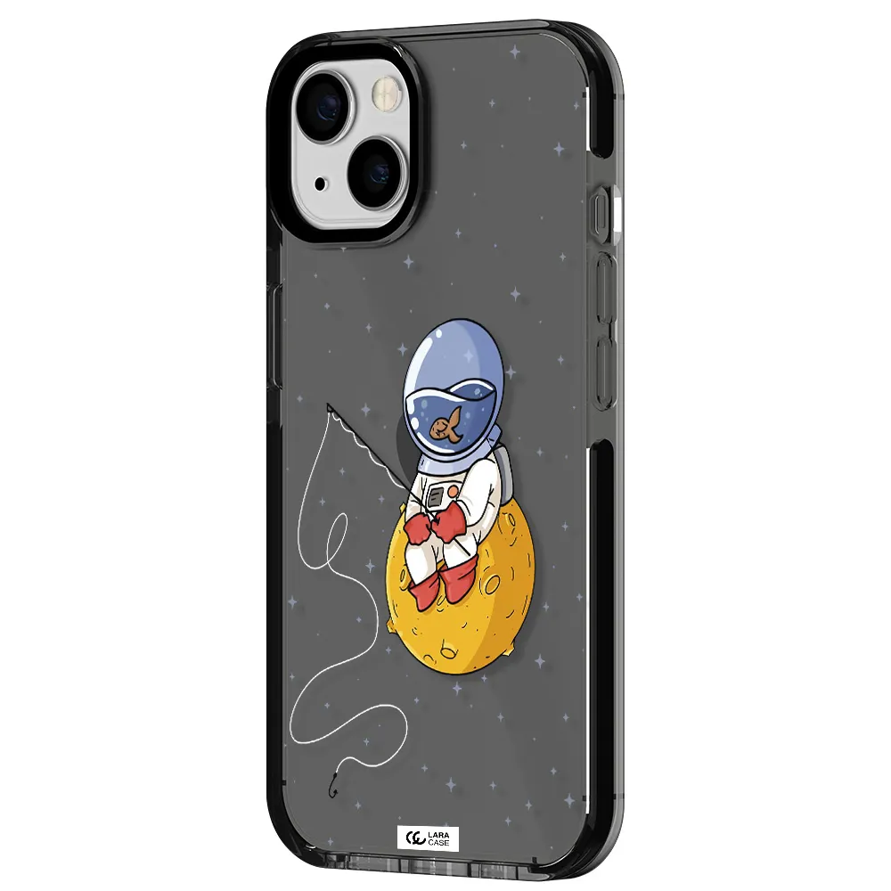 a cartoon of an astronaut sitting on a moon Apple iPhone 13 impact Smoke Black Case