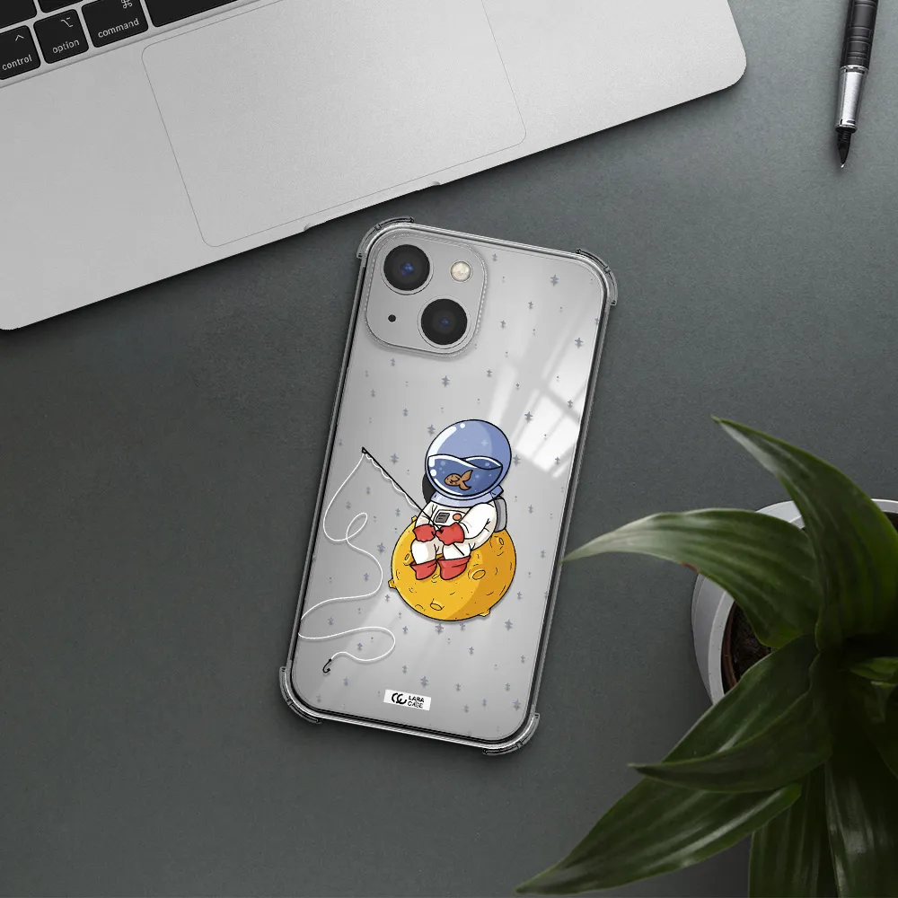 a cartoon of an astronaut sitting on a moon Apple iPhone 13 mini Clear PC Case