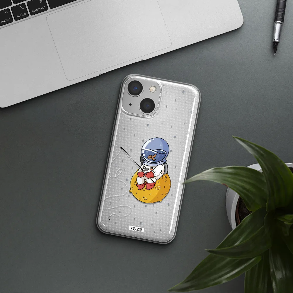 a cartoon of an astronaut sitting on a moon Apple iPhone 13 mini Clear TPU Case